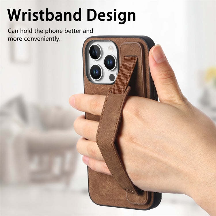 For iPhone 16 Pro Max Retro Wristband Holder Leather Back Phone Case