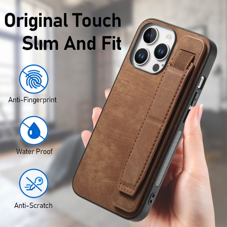 For iPhone 16 Pro Max Retro Wristband Holder Leather Back Phone Case