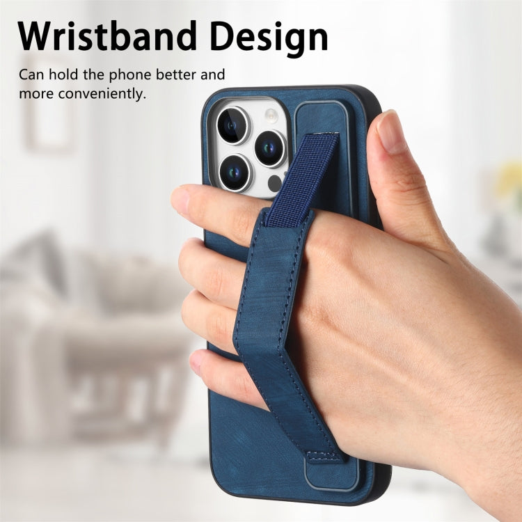 For iPhone 16 Pro Max Retro Wristband Holder Leather Back Phone Case