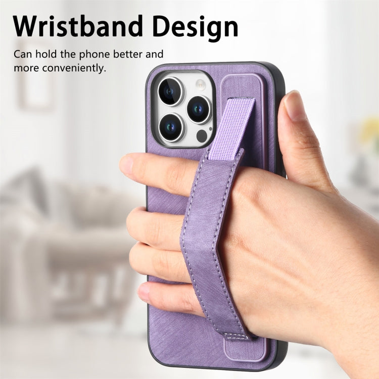 For iPhone 16 Pro Max Retro Wristband Holder Leather Back Phone Case