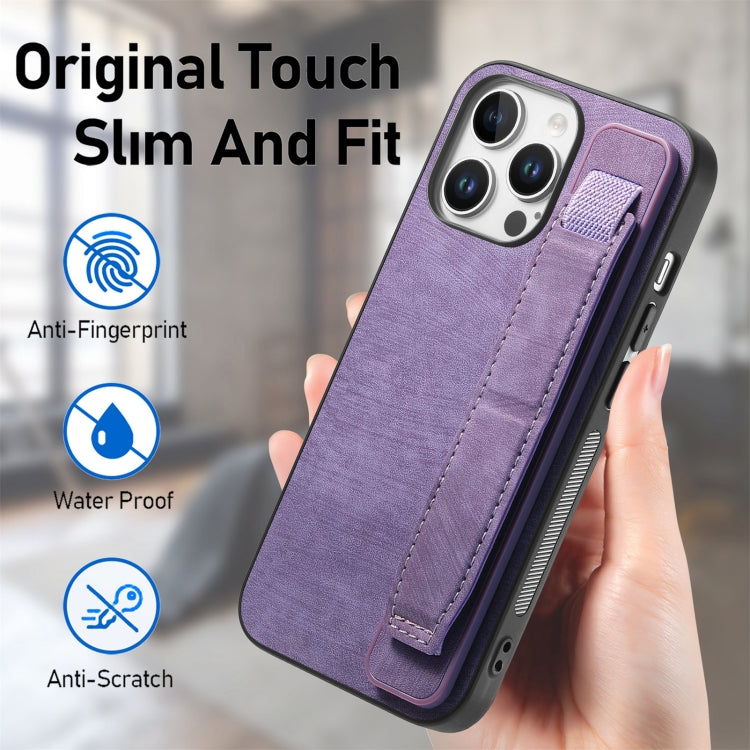 For iPhone 16 Pro Max Retro Wristband Holder Leather Back Phone Case
