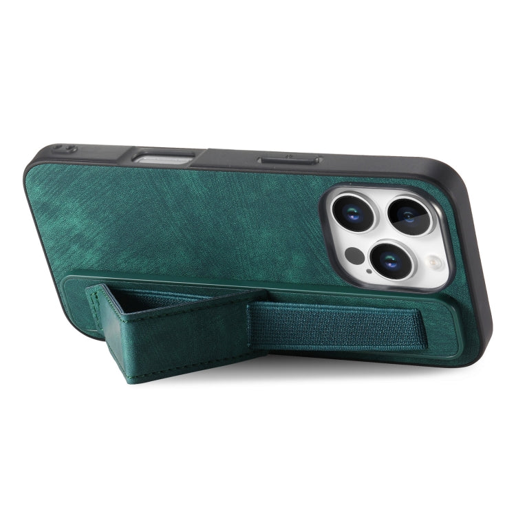For iPhone 16 Pro Retro Wristband Holder Leather Back Phone Case