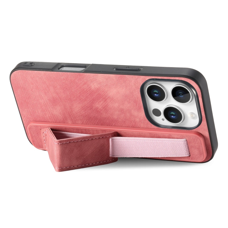 For iPhone 16 Pro Retro Wristband Holder Leather Back Phone Case