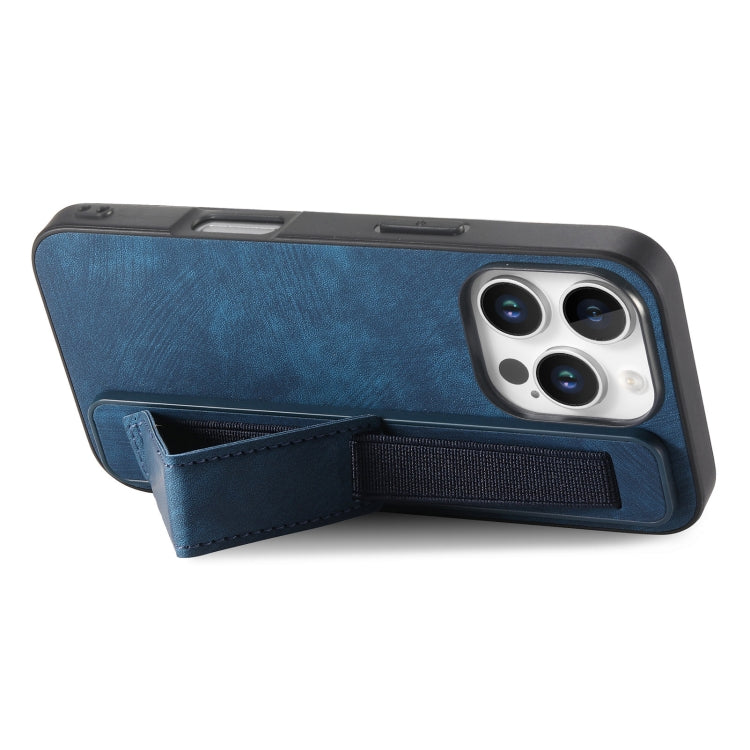 For iPhone 16 Pro Retro Wristband Holder Leather Back Phone Case