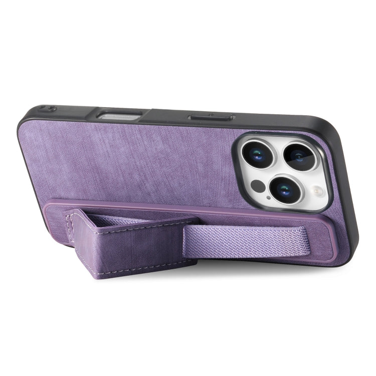 For iPhone 16 Pro Retro Wristband Holder Leather Back Phone Case