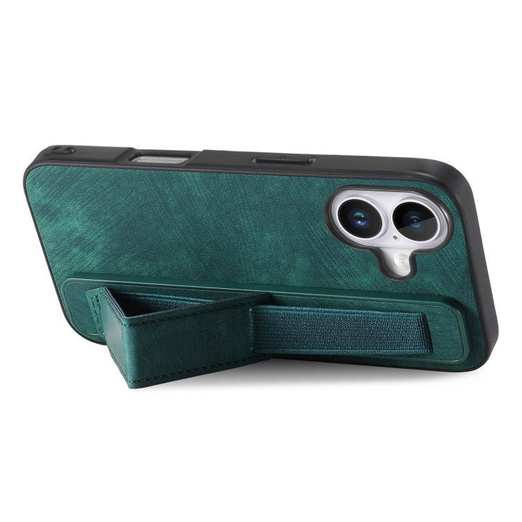 For iPhone 16 Plus Retro Wristband Holder Leather Back Phone Case