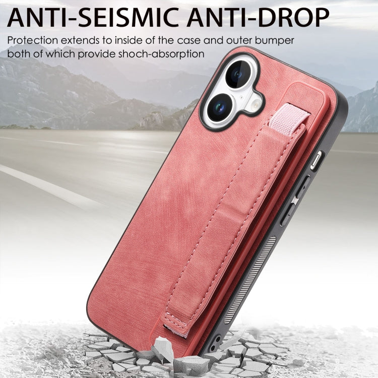 For iPhone 16 Plus Retro Wristband Holder Leather Back Phone Case