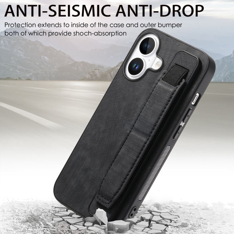 For iPhone 16 Plus Retro Wristband Holder Leather Back Phone Case