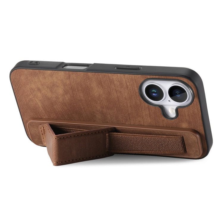 For iPhone 16 Plus Retro Wristband Holder Leather Back Phone Case