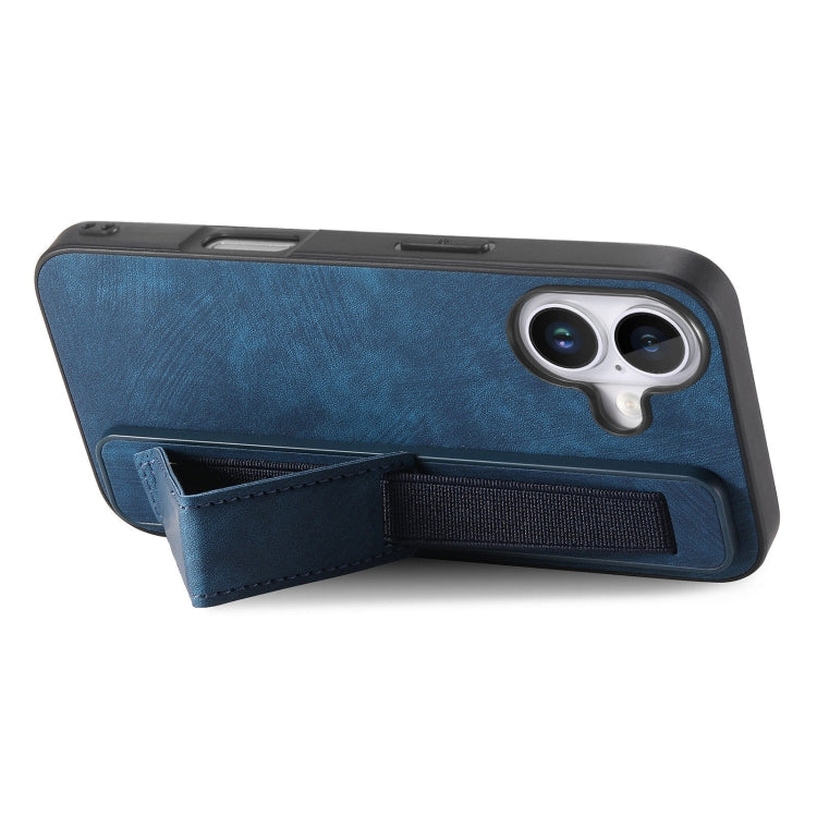 For iPhone 16 Plus Retro Wristband Holder Leather Back Phone Case