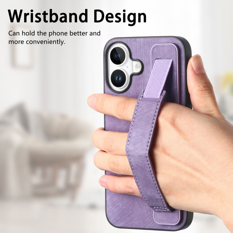 For iPhone 16 Plus Retro Wristband Holder Leather Back Phone Case
