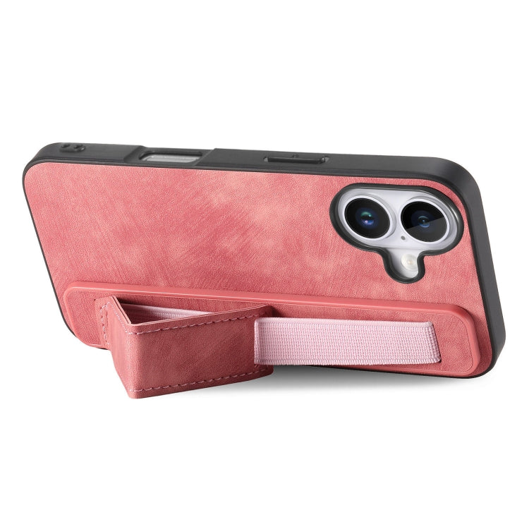 For iPhone 16 Retro Wristband Holder Leather Back Phone Case