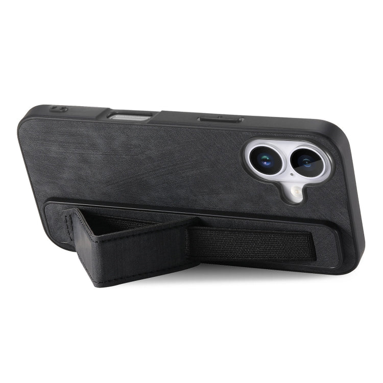 For iPhone 16 Retro Wristband Holder Leather Back Phone Case