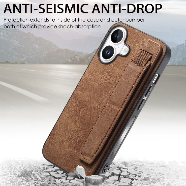 For iPhone 16 Retro Wristband Holder Leather Back Phone Case
