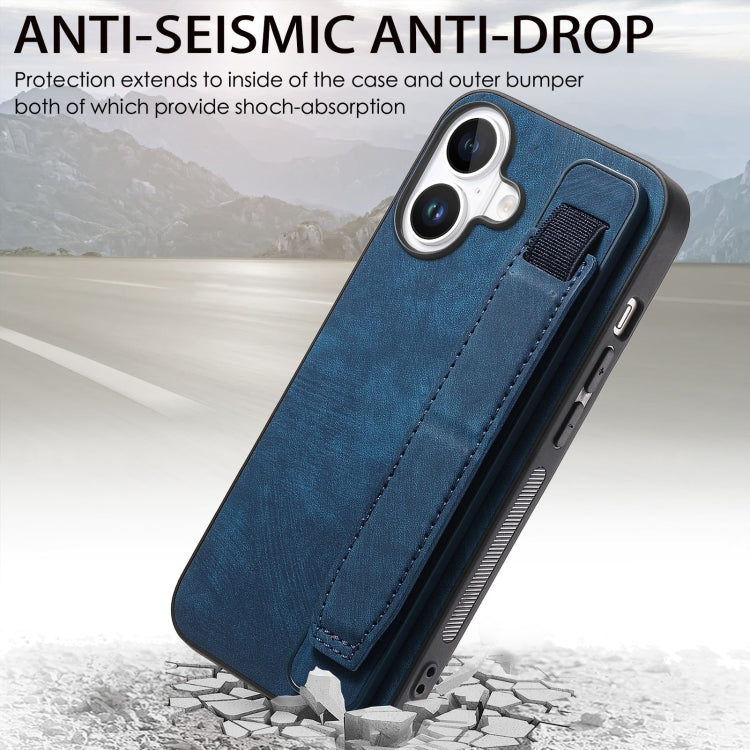 For iPhone 16 Retro Wristband Holder Leather Back Phone Case