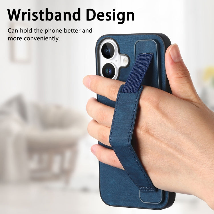 For iPhone 16 Retro Wristband Holder Leather Back Phone Case