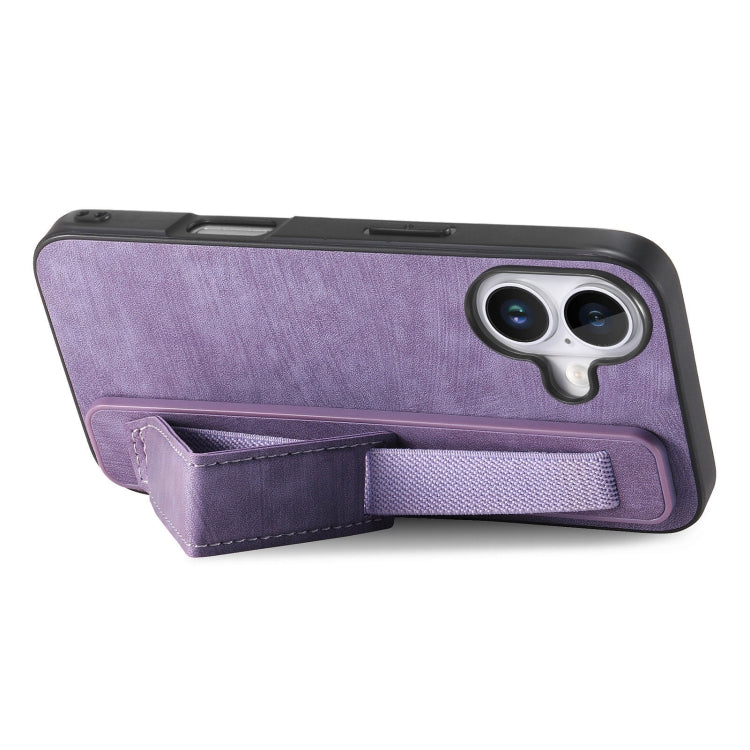 For iPhone 16 Retro Wristband Holder Leather Back Phone Case