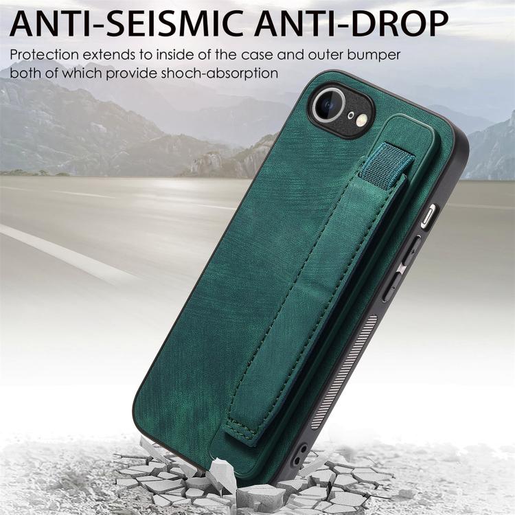 For iPhone 17e / 16e Retro Wristband Holder Leather Back Phone Case
