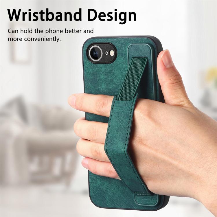 For iPhone 17e / 16e Retro Wristband Holder Leather Back Phone Case