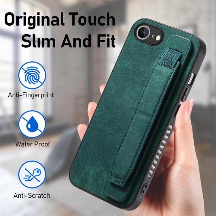 For iPhone 17e / 16e Retro Wristband Holder Leather Back Phone Case