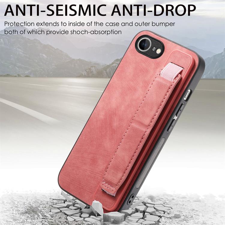 For iPhone 17e / 16e Retro Wristband Holder Leather Back Phone Case