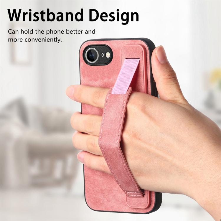 For iPhone 17e / 16e Retro Wristband Holder Leather Back Phone Case
