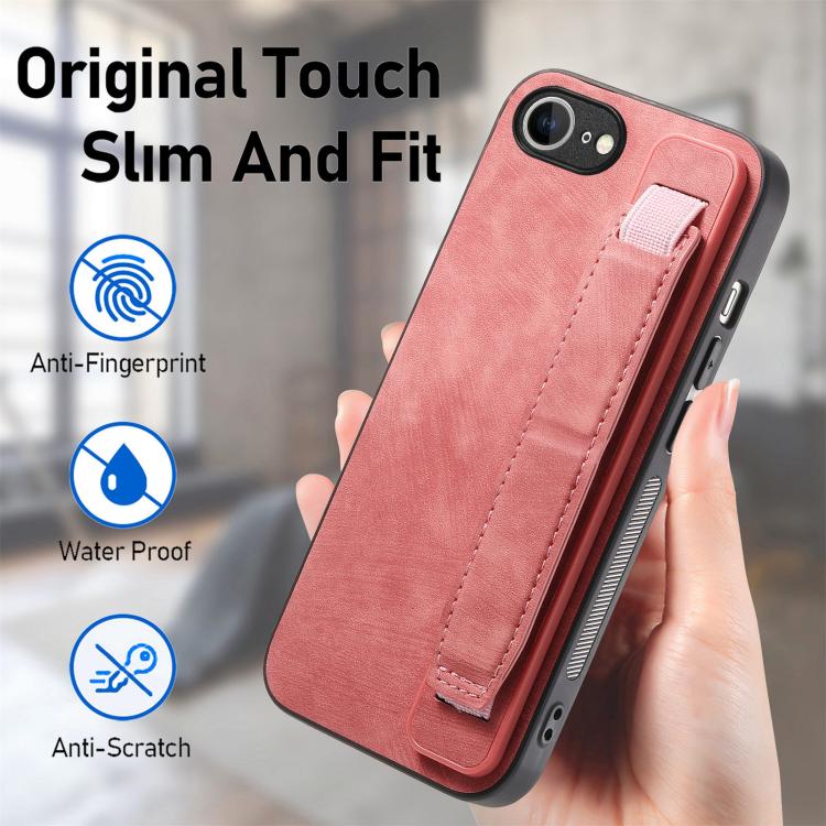For iPhone 17e / 16e Retro Wristband Holder Leather Back Phone Case
