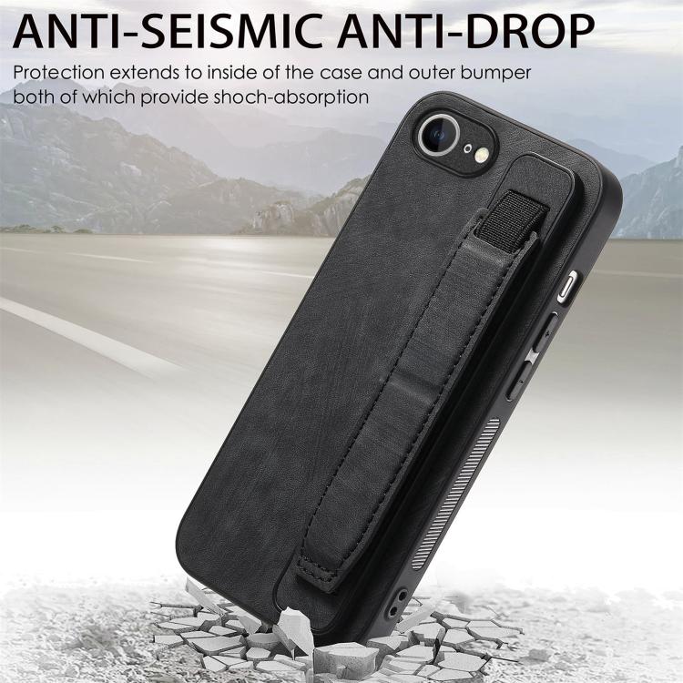 For iPhone 17e / 16e Retro Wristband Holder Leather Back Phone Case