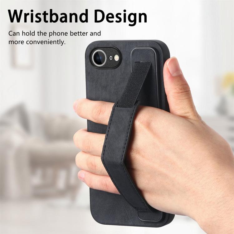 For iPhone 17e / 16e Retro Wristband Holder Leather Back Phone Case