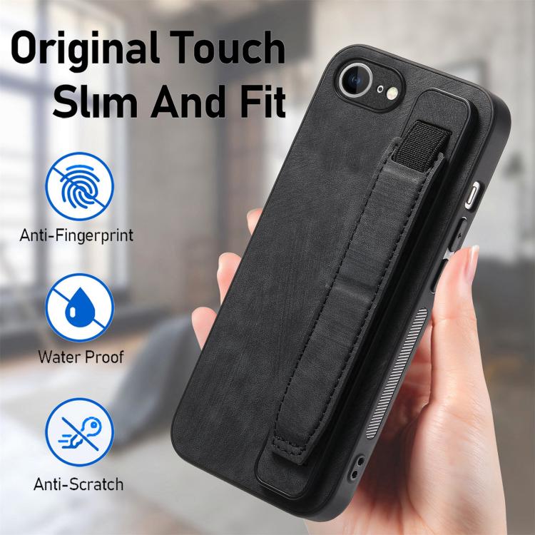 For iPhone 17e / 16e Retro Wristband Holder Leather Back Phone Case