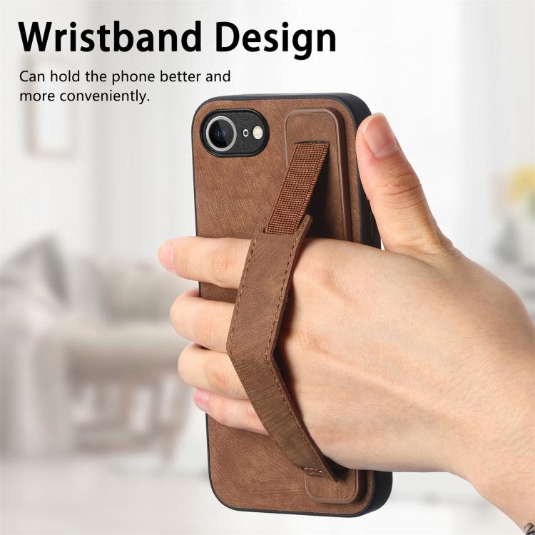For iPhone 17e / 16e Retro Wristband Holder Leather Back Phone Case