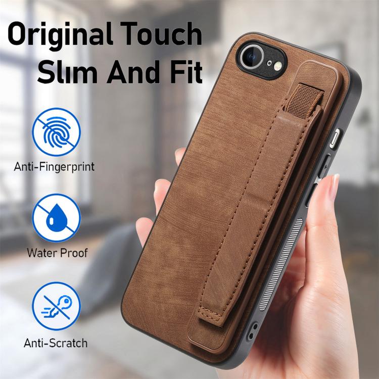 For iPhone 17e / 16e Retro Wristband Holder Leather Back Phone Case