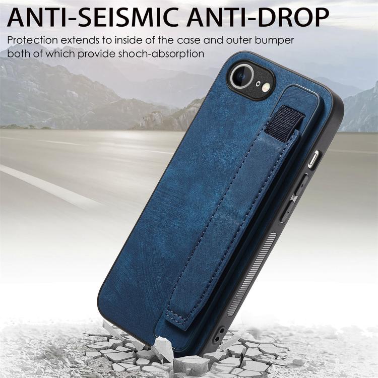 For iPhone 17e / 16e Retro Wristband Holder Leather Back Phone Case