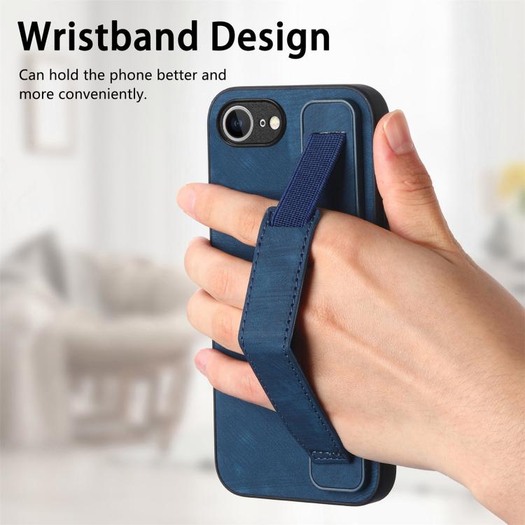 For iPhone 17e / 16e Retro Wristband Holder Leather Back Phone Case