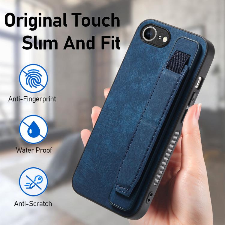 For iPhone 17e / 16e Retro Wristband Holder Leather Back Phone Case