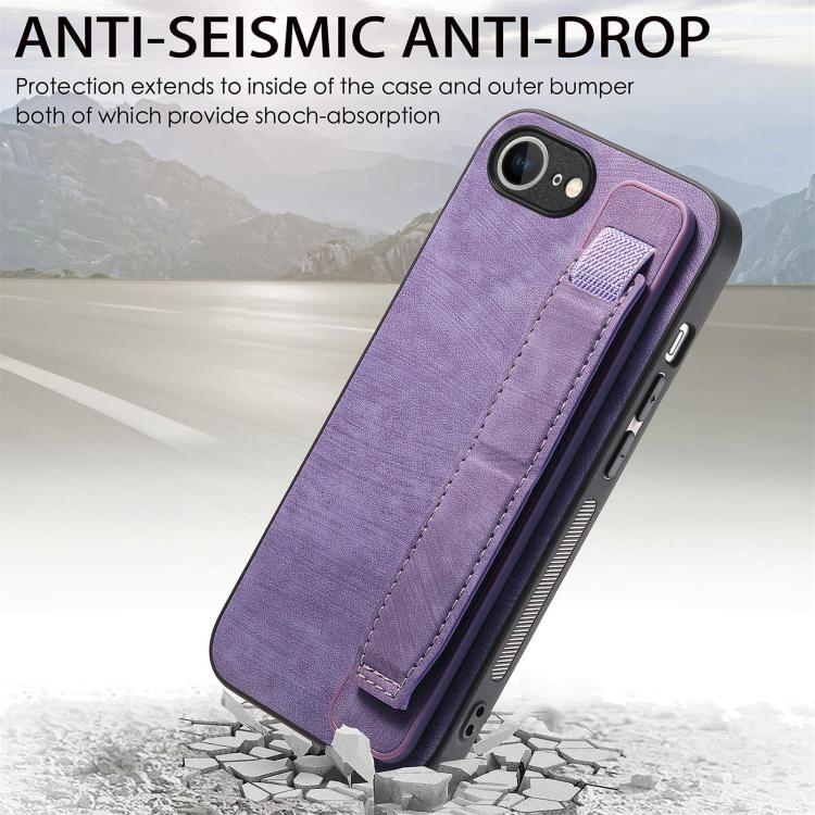 For iPhone 17e / 16e Retro Wristband Holder Leather Back Phone Case