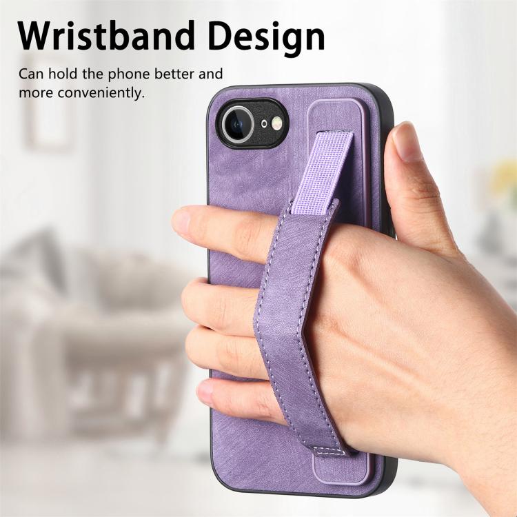 For iPhone 17e / 16e Retro Wristband Holder Leather Back Phone Case