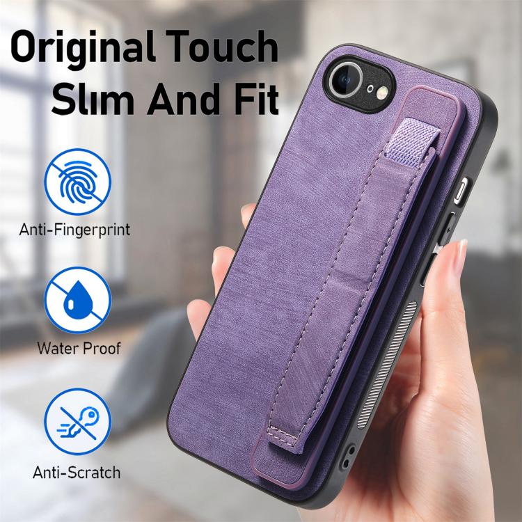 For iPhone 17e / 16e Retro Wristband Holder Leather Back Phone Case