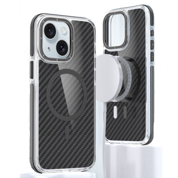 For iPhone 15 Plus Magsafe Dual-Color Carbon Fiber Phone Case