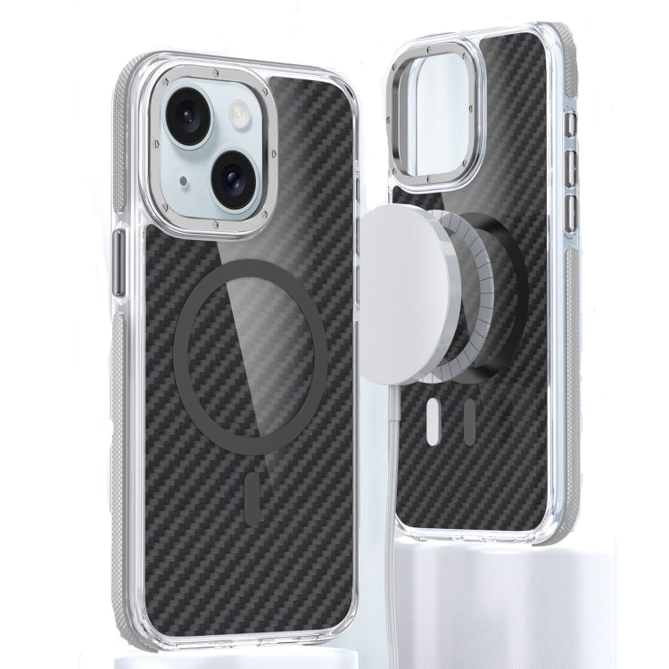 For iPhone 15 Plus Magsafe Dual-Color Carbon Fiber Phone Case