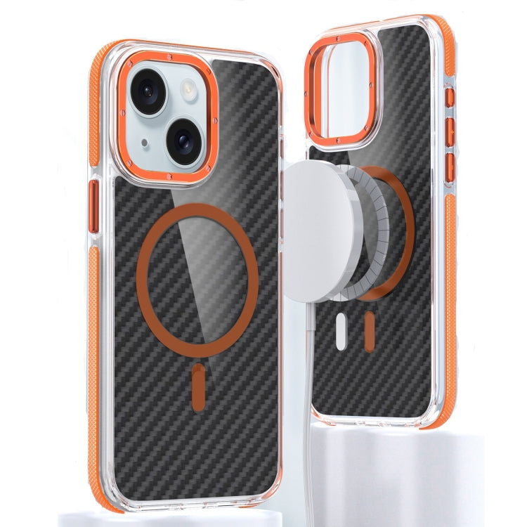 For iPhone 15 Plus Magsafe Dual-Color Carbon Fiber Phone Case