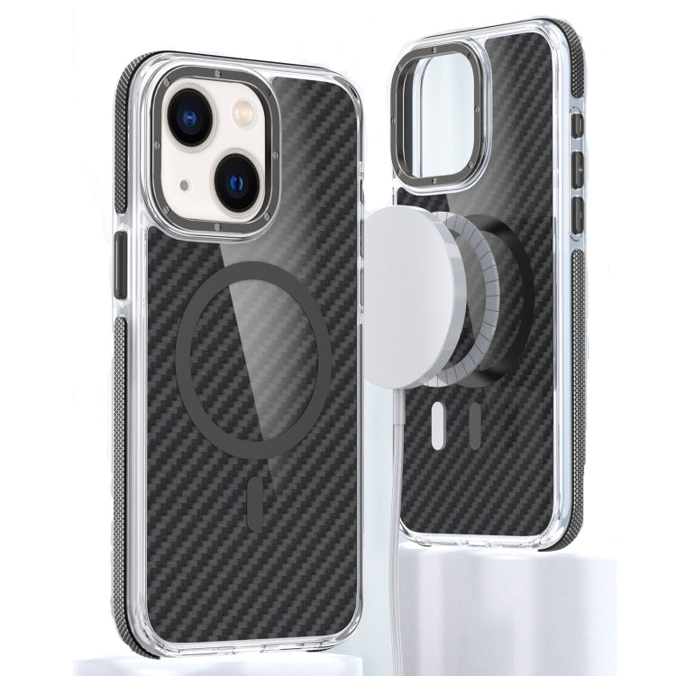 For iPhone 14 Plus Magsafe Dual-Color Carbon Fiber Phone Case