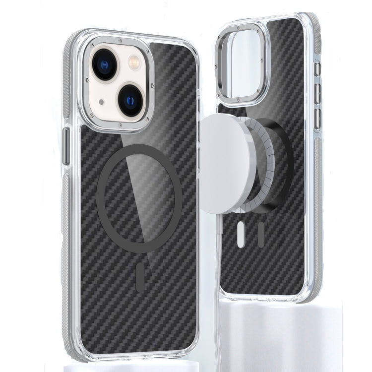 For iPhone 14 Plus Magsafe Dual-Color Carbon Fiber Phone Case