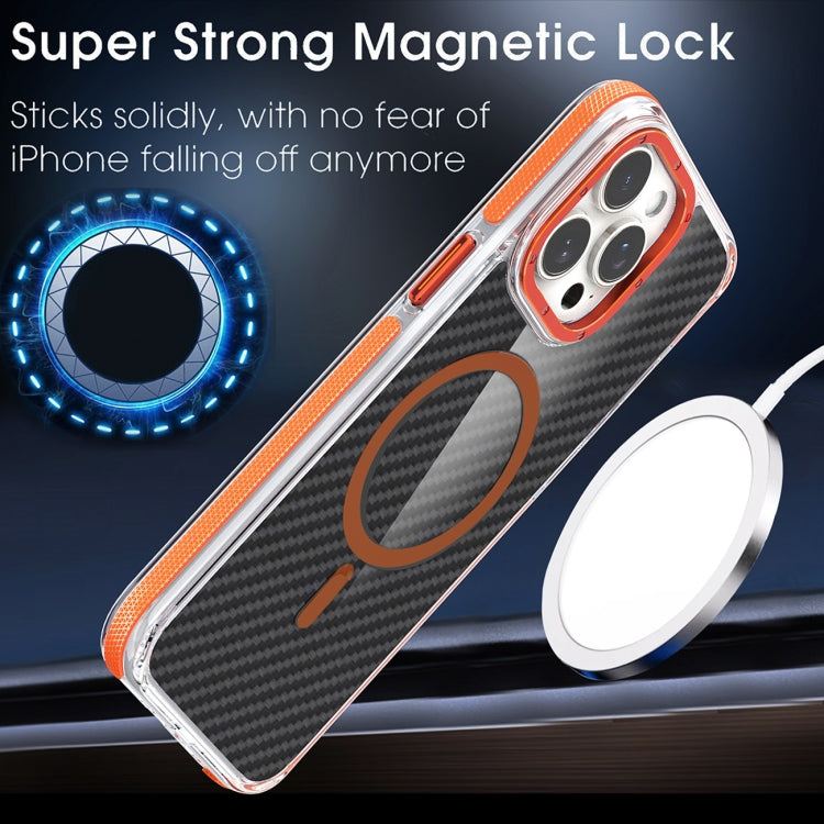For iPhone 14 Plus Magsafe Dual-Color Carbon Fiber Phone Case