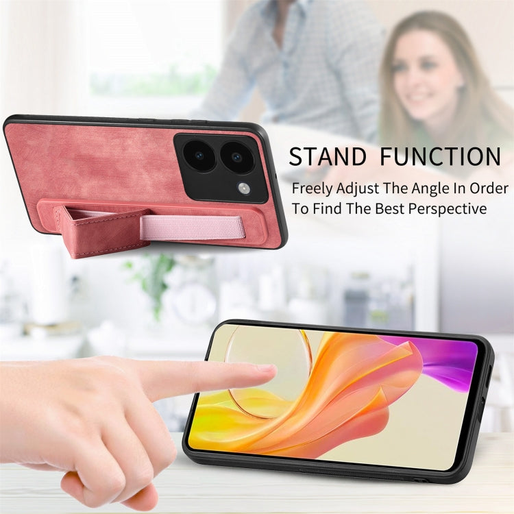 For vivo Y78+ Retro Wristband Holder Leather Back Phone Case