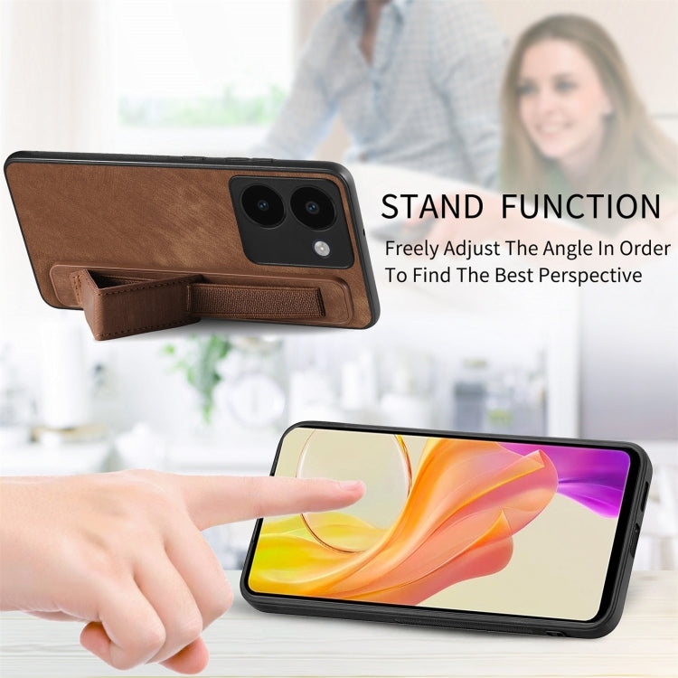 For vivo Y100 Retro Wristband Holder Leather Back Phone Case