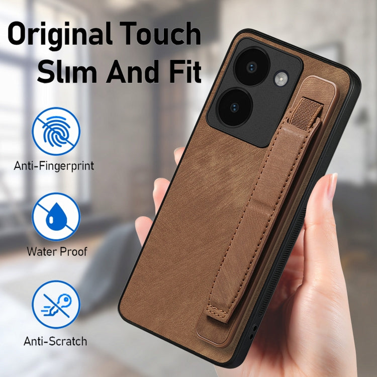 For vivo Y100 Retro Wristband Holder Leather Back Phone Case
