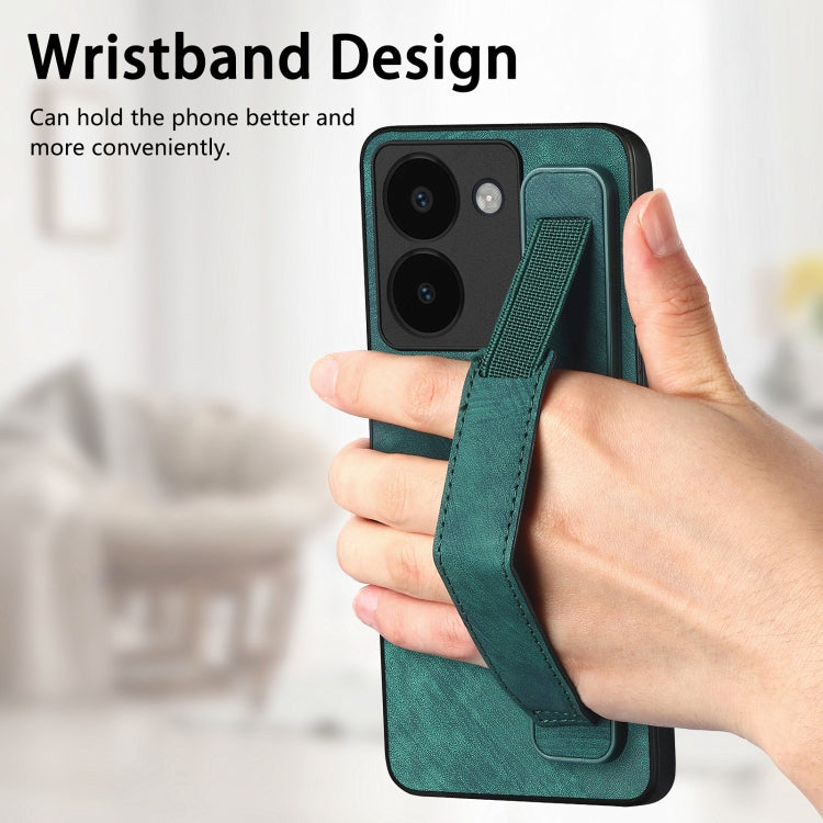 For vivo Y02 Retro Wristband Holder Leather Back Phone Case