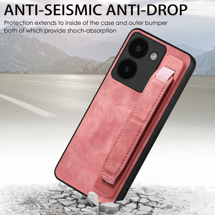 For vivo Y02 Retro Wristband Holder Leather Back Phone Case