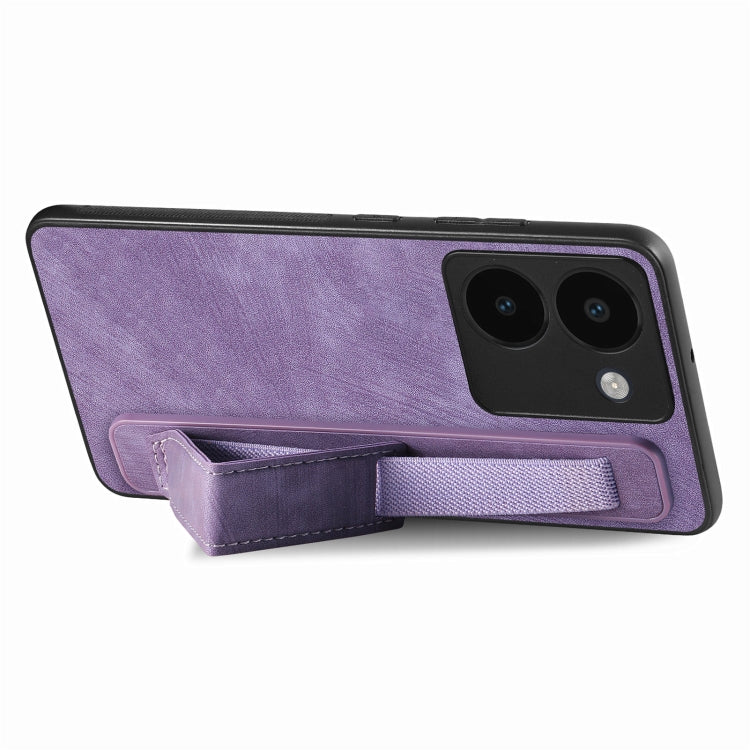 For vivo Y02 Retro Wristband Holder Leather Back Phone Case